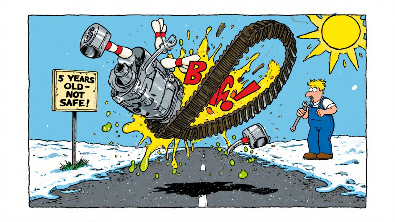 Ремень ГРМ рвётся, из двигателя вылетают поршни и клапаны, масло брызжет, механик в шоке.