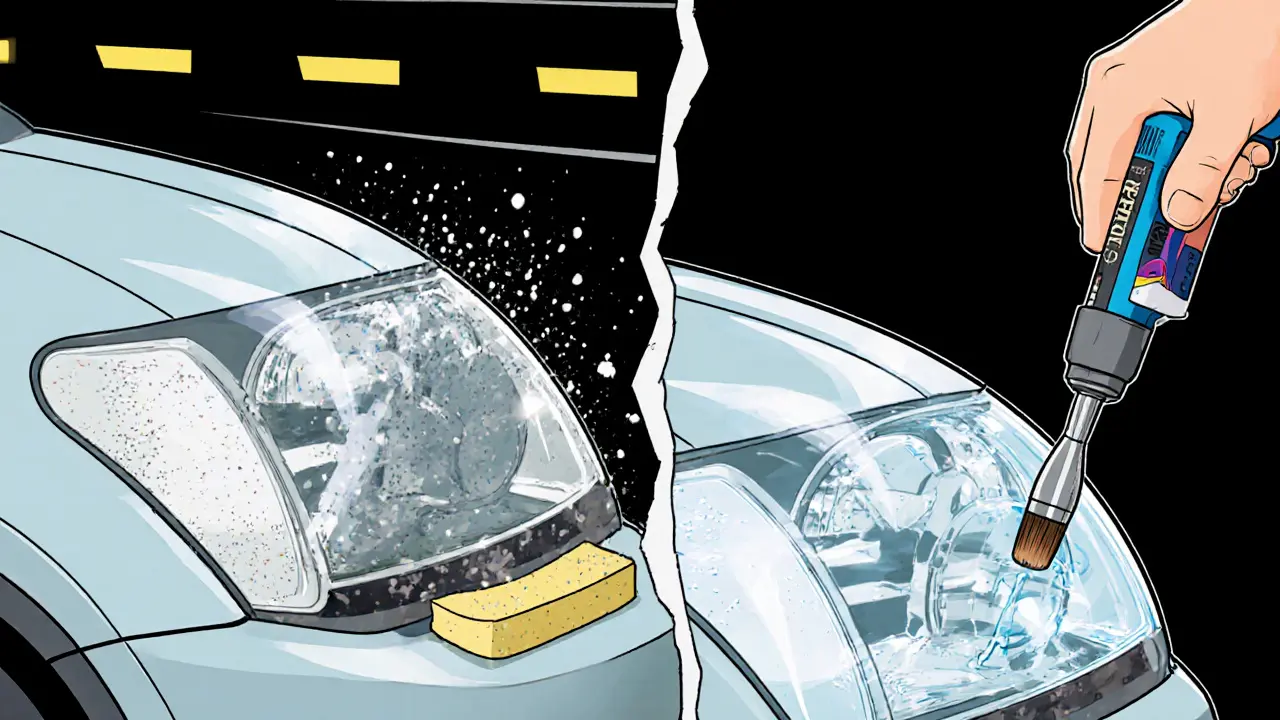 Преобразование мутной фары в прозрачную с нанесением защитного лака.