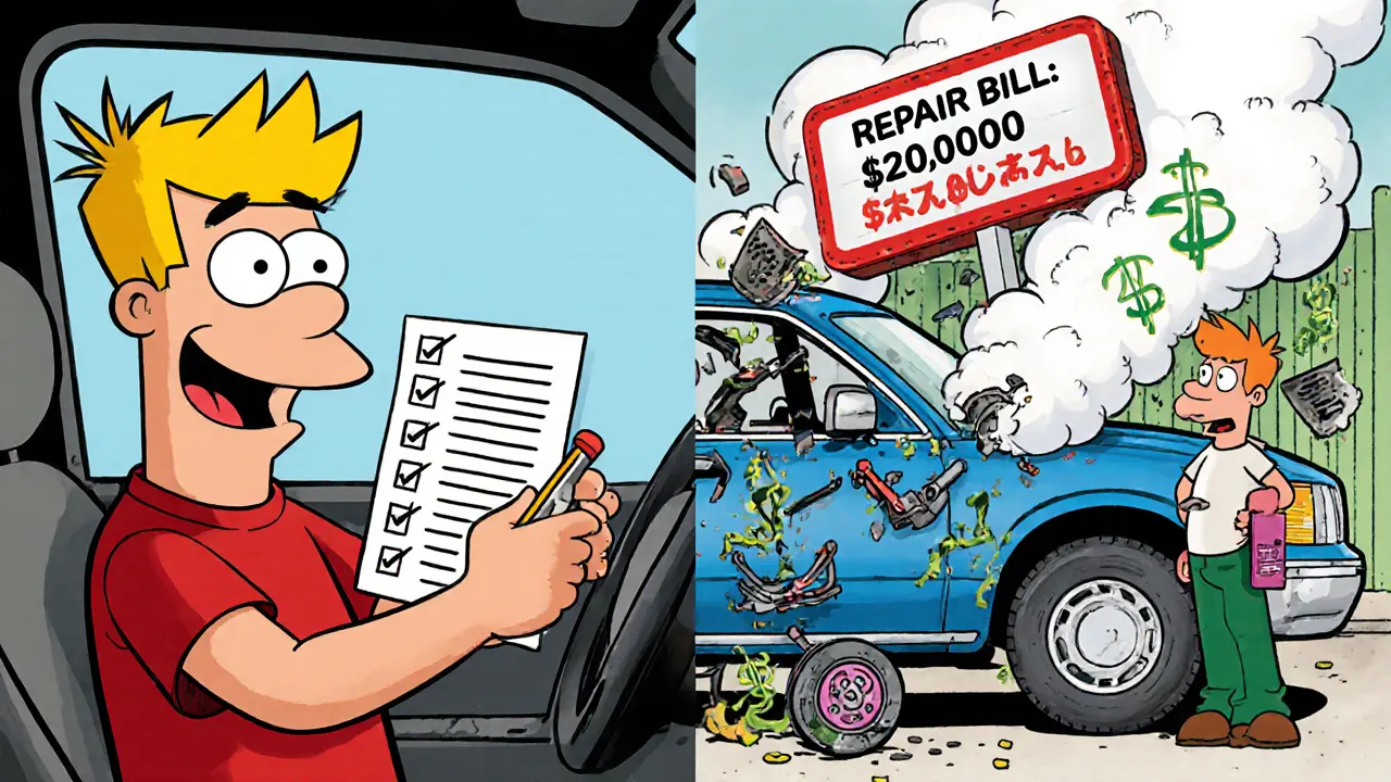 Сравнение счастливого водителя и разрушающейся машины из-за пропущенного ТО.