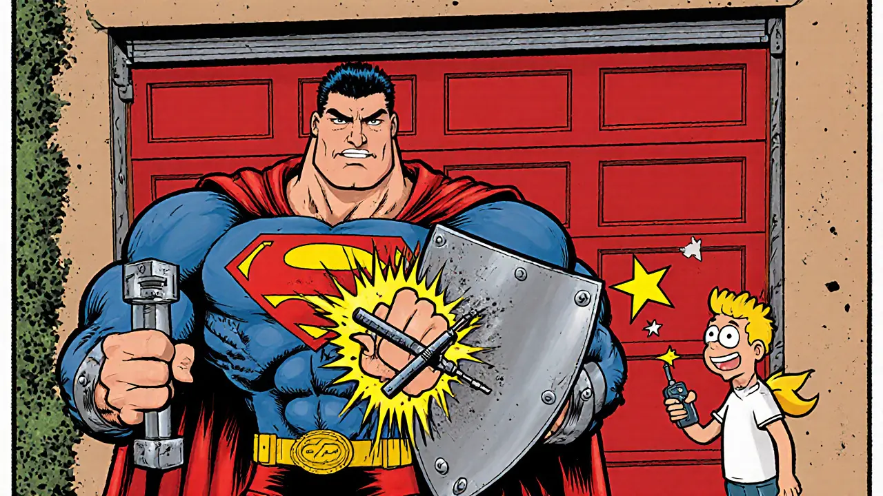 Укреплённый гараж с бронированными пластинами и вандал-баром отбивает нападение вора.