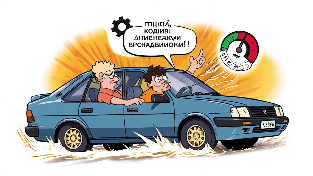 Водитель плавно трогается с правильным сочетанием сцепления и газа.