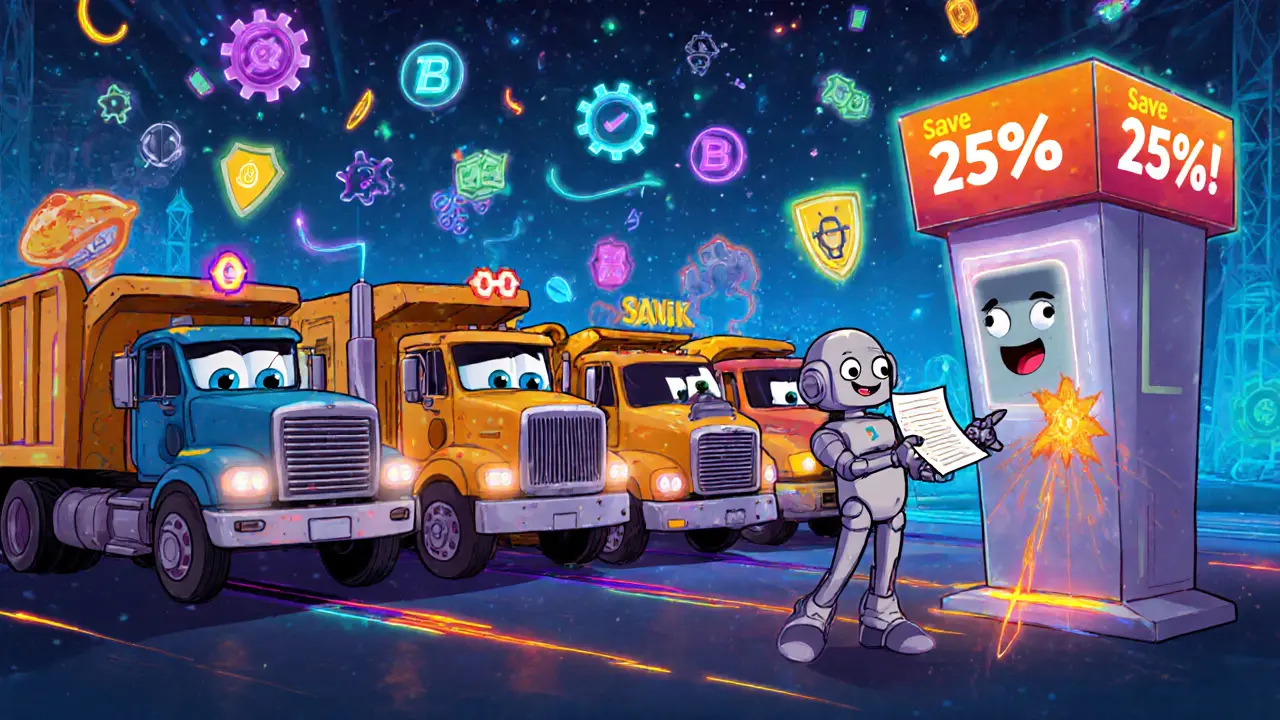 Флот грузовиков получает цифровые полисы от робота с устройством телематики.