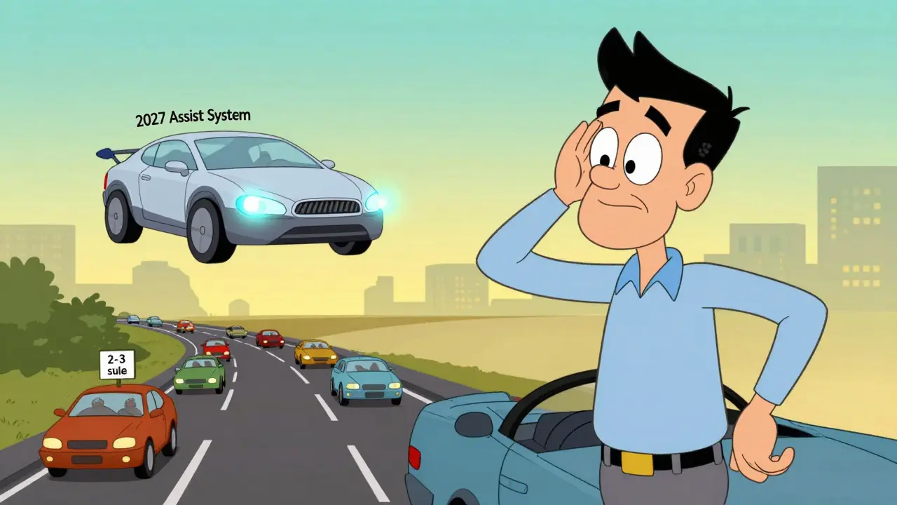 Опытный водитель проверяет слепую зону, рядом — будущая система помощи.