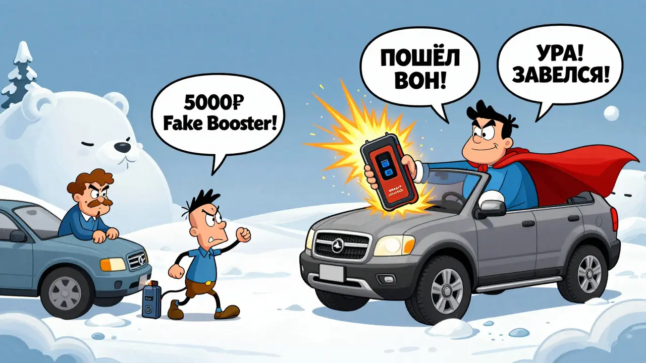 Сравнение дешевого и мощного запускателя: один не работает, другой запускает SUV с искрами.