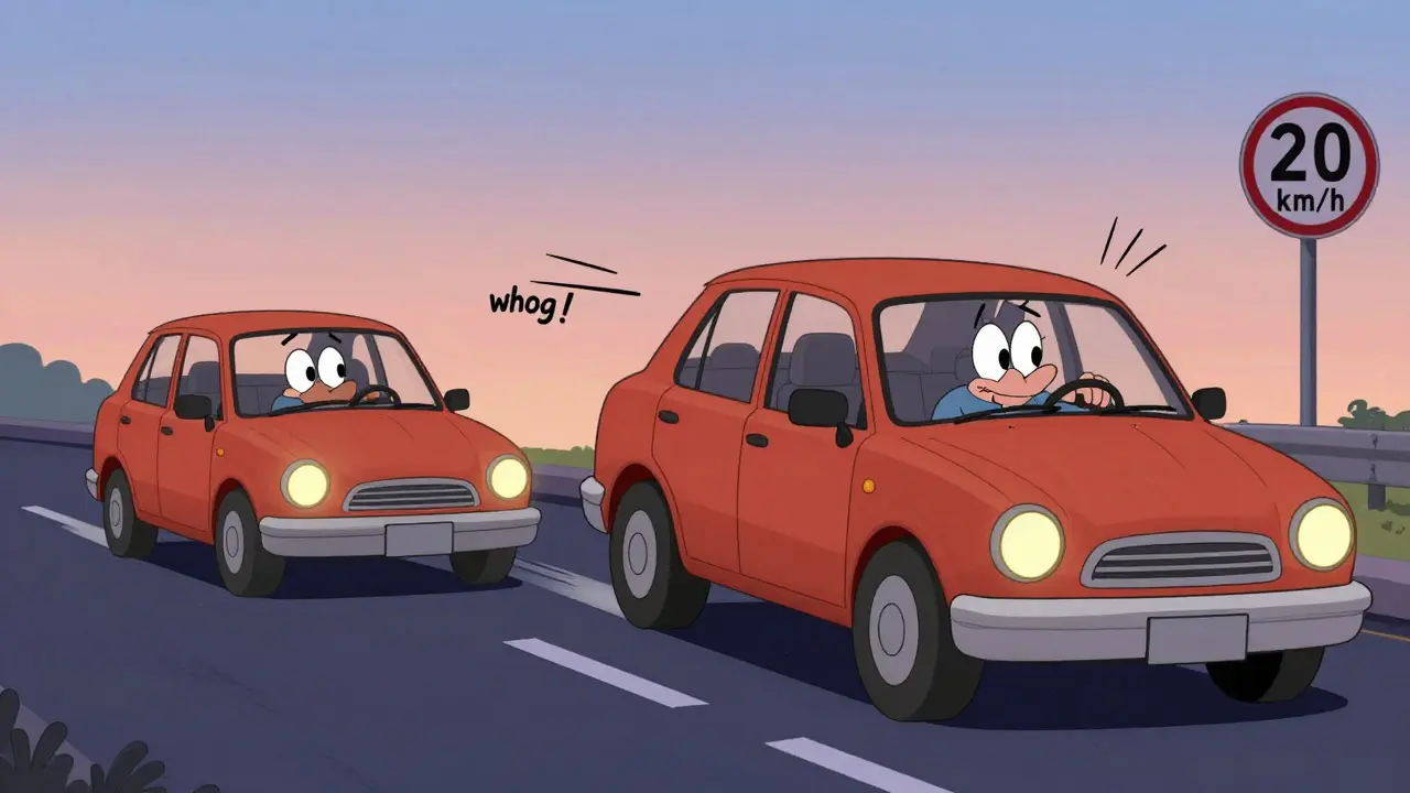 Водитель плавно вливается в поток, машина сзади замедляется, помогая.