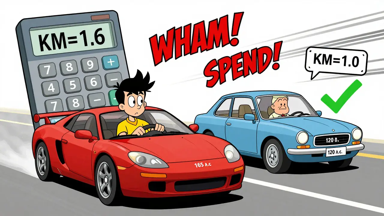 Молодой водитель с мощной машиной паникует перед высоким коэффициентом мощности, в отличие от спокойного водителя с маломощным авто.