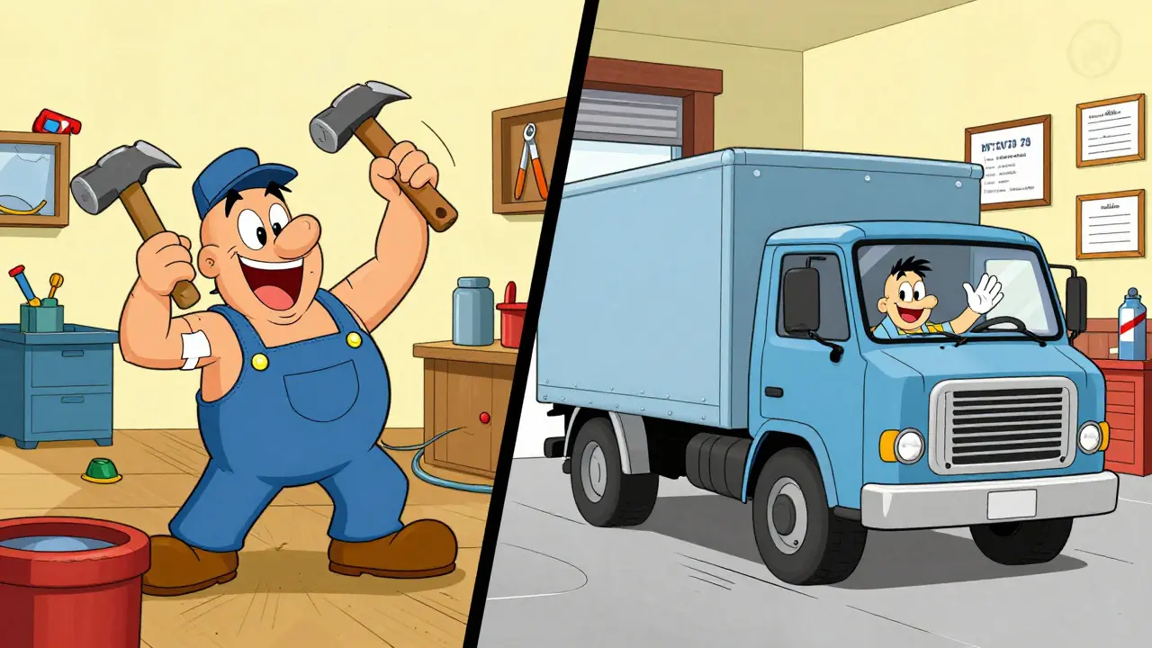 Сравнение: нелегальный тюнинг слева и легальное переоборудование справа в мультяшном стиле