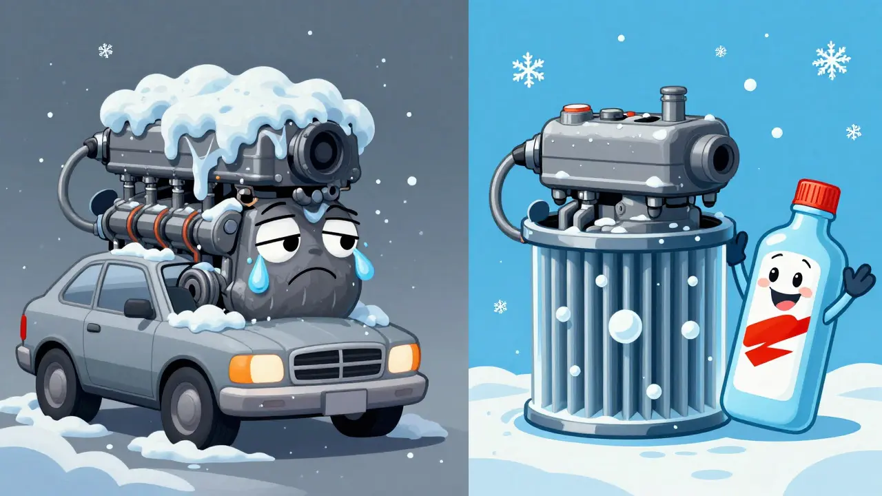 Сравнение: забитый топливный фильтр с крупными льдяными кристаллами и чистая система с мелкими частицами под действием антигеля.