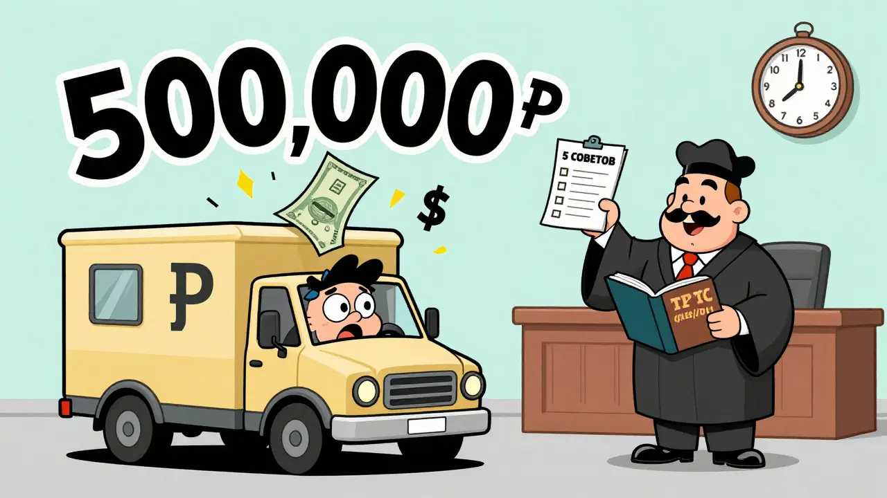 Суд над грузовиком с штрафом 500 000 рублей, судья с законом, адвокат с чек-листом