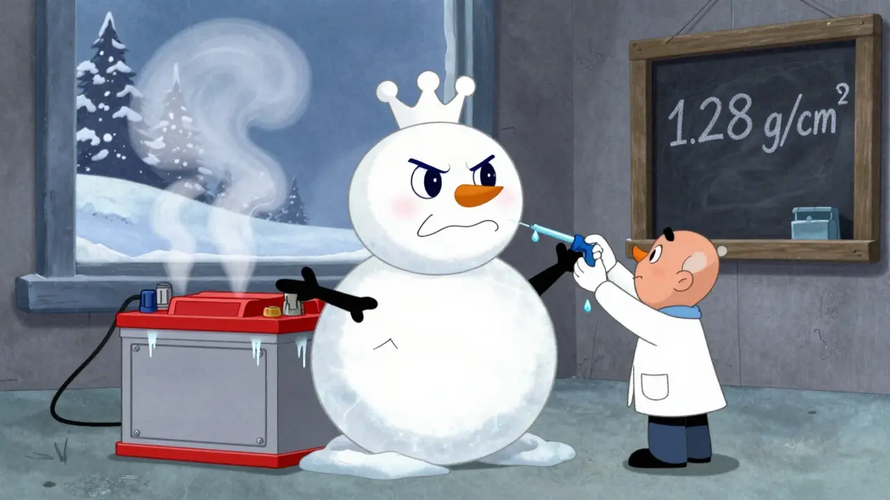 Аккумулятор в виде снеговика с трещинами, его спасают, добавляя воду.