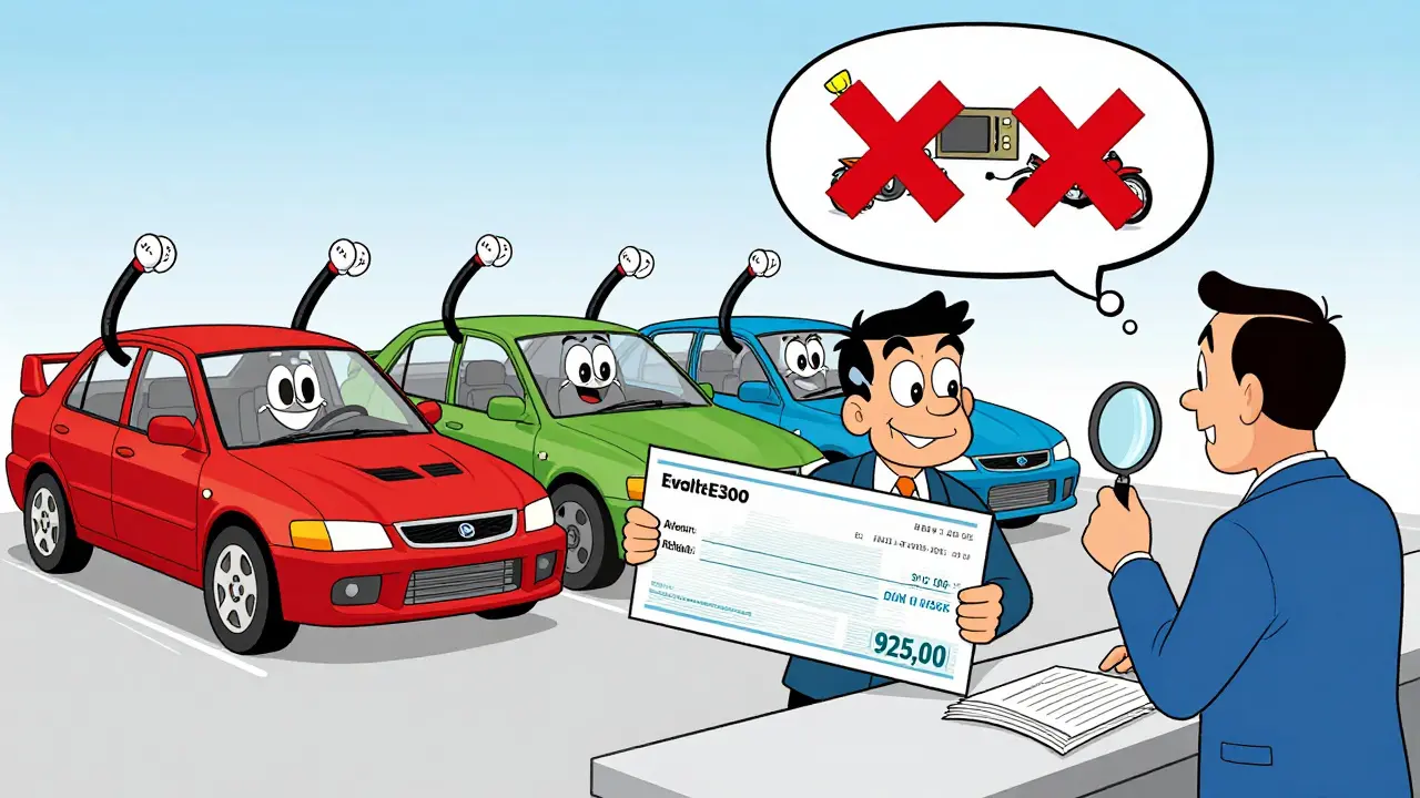 Мужчина в автосалоне получает субсидию, а его старые кредиты на технику отвергаются с красными крестами.