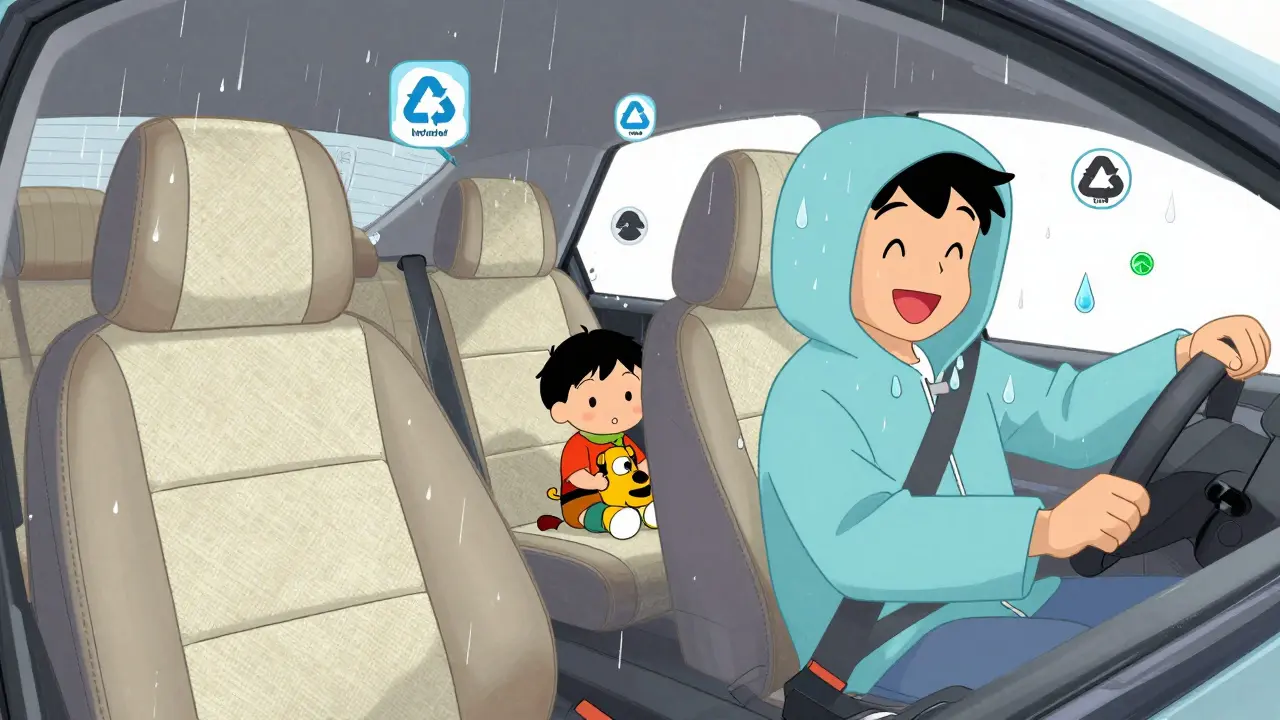 Современные чехлы с нанопокрытием и экоматериалами, на которых капли воды скатываются, как по куртке.