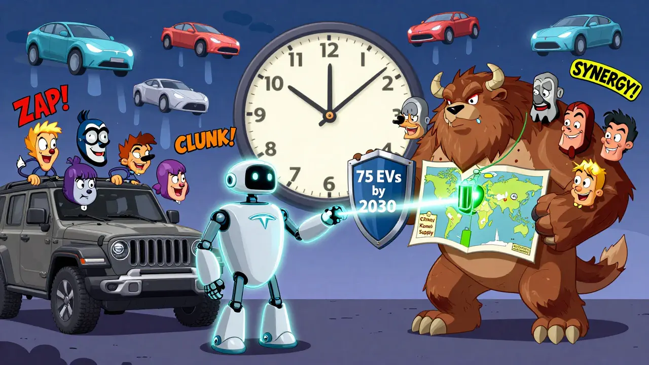 Stellantis с 14 брендами сражается с Tesla, держа щит '75 электромобилей к 2030', но его слабое место — батареи из Китая.