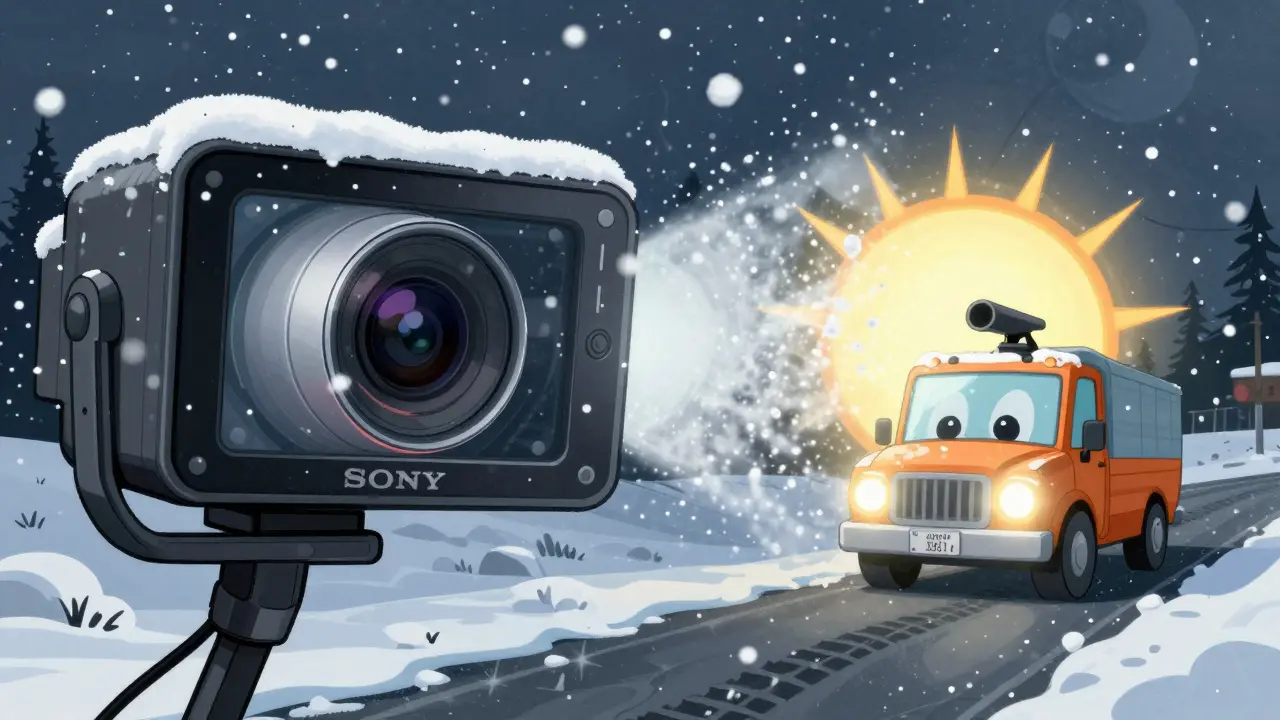 Видеорегистратор с матрицей Starvis четко снимает снежный поток, в то время как дешевая модель превращается в белый шум
