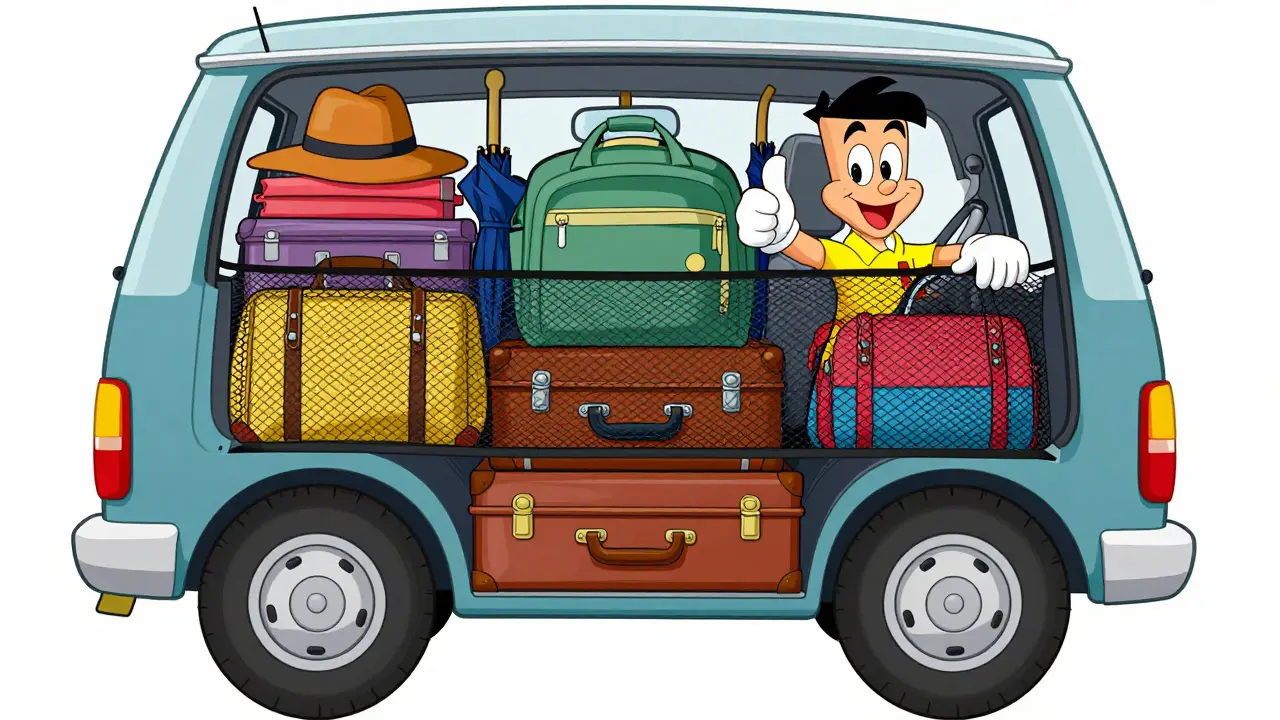 Упорядоченный багажник с тяжёлыми вещами внизу, средними посередине и лёгкими наверху.