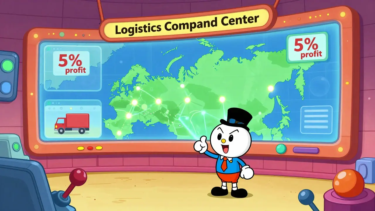 Диспетчер в центре управления логистикой с картами и графиками прибыли