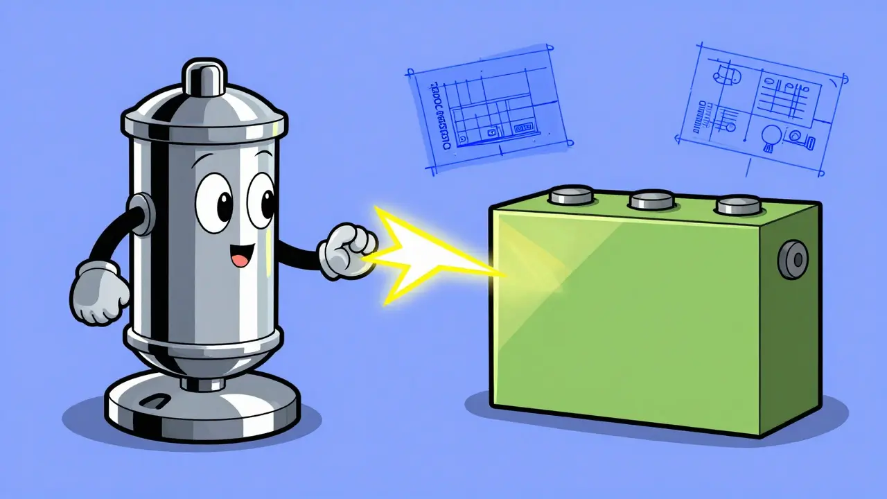 Иллюстрация работы суперконденсатора как буфера для энергии в электромобиле