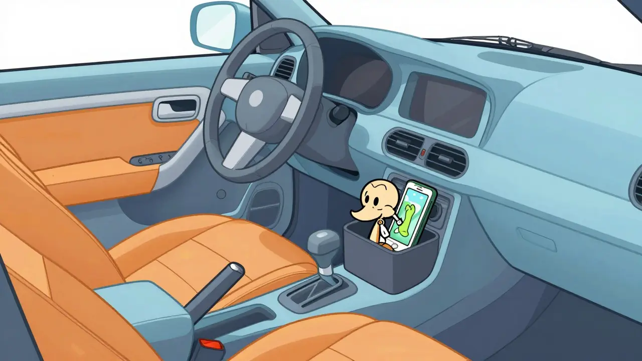 Межсалонный органайзер в интерьере авто в стиле ретро-мультипликации