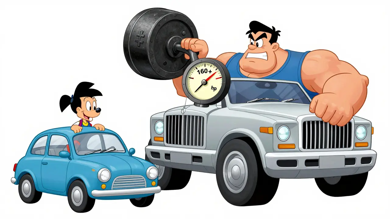 Мультяшный мощный внедорожник под тяжелым грузом налога на мощность