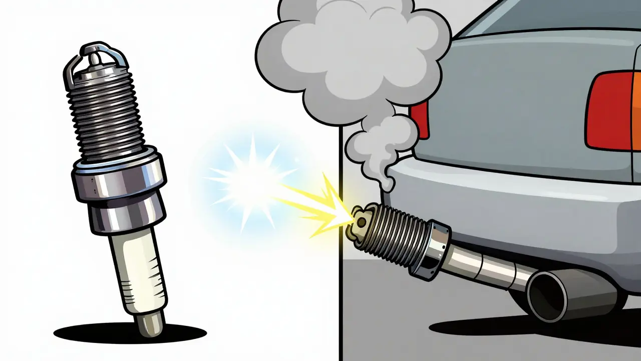 Сравнение новой искрящей свечи зажигания и старой изношенной свечи