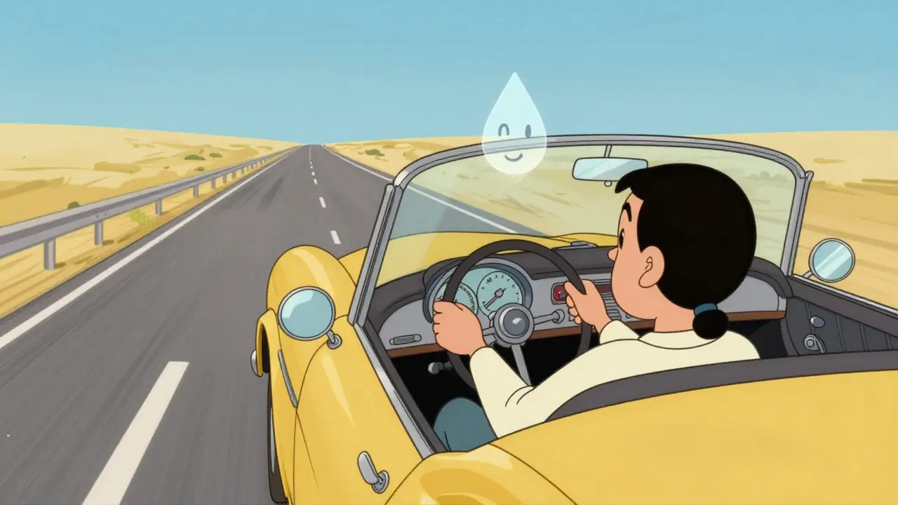 Водитель плавно разгоняется на дороге в стиле Hanna-Barbera