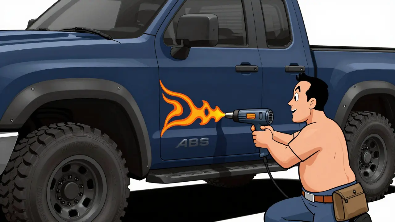 Установка черных накладок на бампер автомобиля в карикатурном стиле