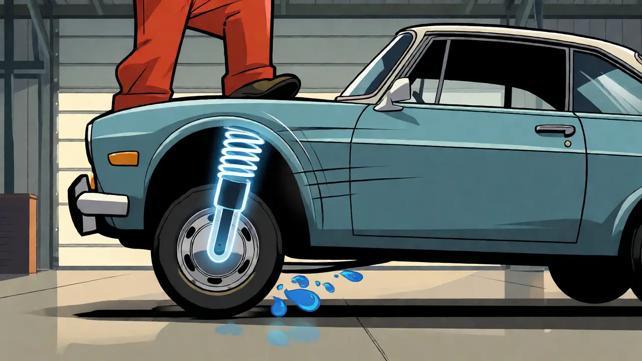 Car bouncing after a bounce test with a leaking shock absorber