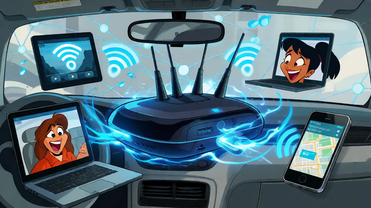 Автомобильный роутер раздает Wi-Fi устройствам пассажиров